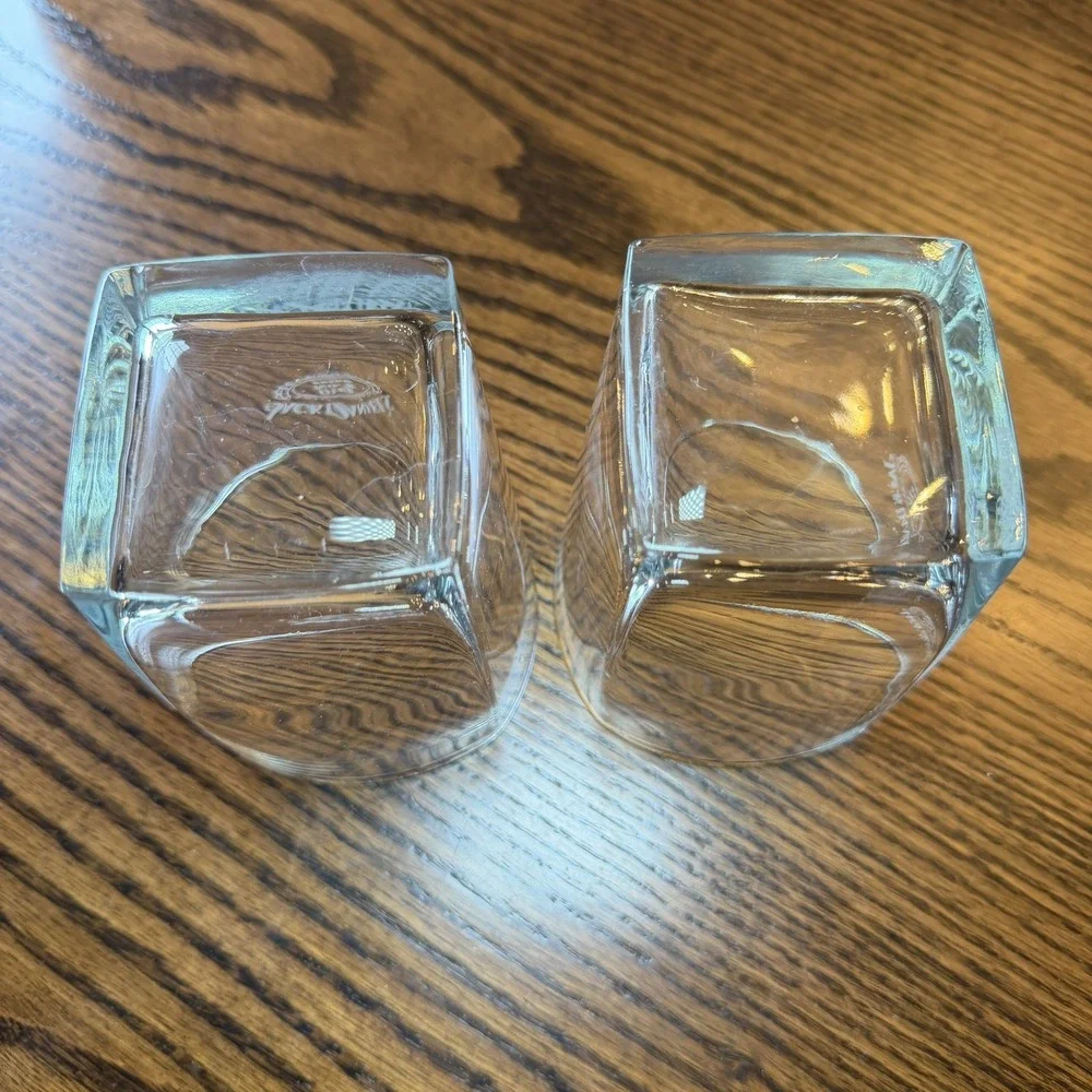 Vintage - Etched - Jack Daniels Old No. 7 Brand - Square Logo Glasses Set of 2